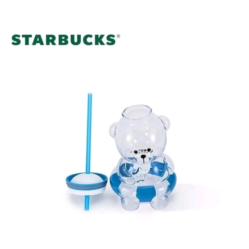 New China Starbucks Summer Seaside Series 27oz Swimming Bear Glass Sraw Cup - Picture 8 of 9